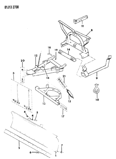 1984 Jeep Wrangler Snow Plow Moldboard & Mounting Diagram
