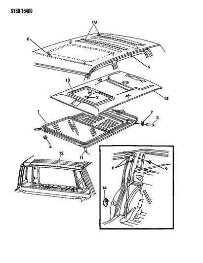 1989 Dodge Dynasty Sunroof & Roof Panel Diagram