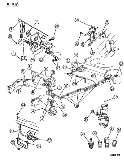 1994 Dodge Shadow Lines & Hoses, Brake Diagram 2
