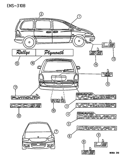 1996 Chrysler Town & Country Tapes & Decals Diagram