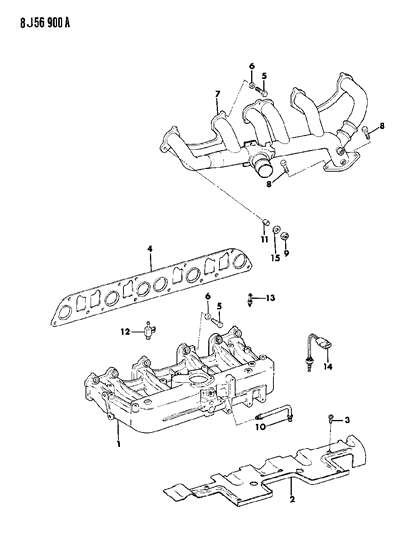 1988 Jeep J10 Manifolds - Intake & Exhaust Diagram 1