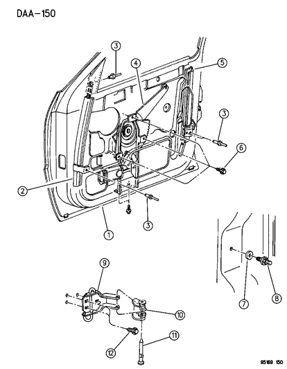 1995 Dodge Spirit Door - Front Shell - Regulator - Hinges Diagram