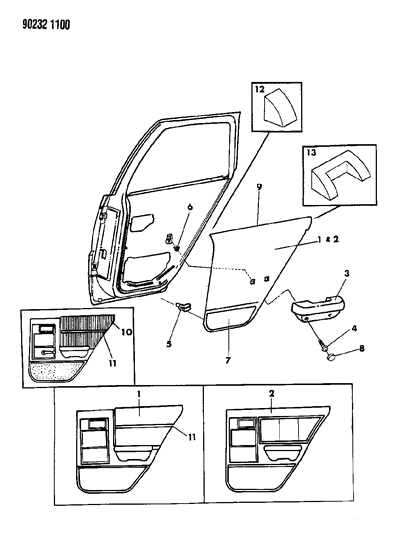 1990 Dodge Shadow Door Trim Panel - Rear Diagram