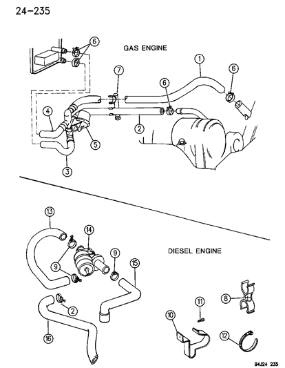 1996 Jeep Cherokee Hose Heater Return Diagram for 55037276