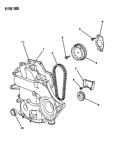 1991 Chrysler Town & Country Timing Belt / Chain & Cover & Intermediate Shaft Diagram 2