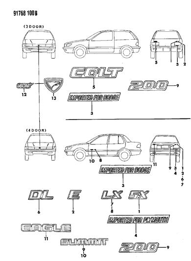 1991 Dodge Colt Nameplates Diagram 1