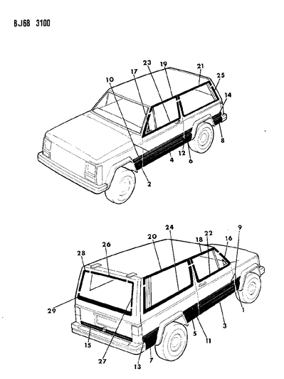 1989 Jeep Wagoneer Decals, Exterior Diagram 1