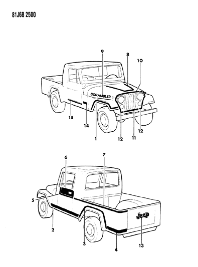 1984 Jeep Wrangler Decals, Exterior Diagram 14