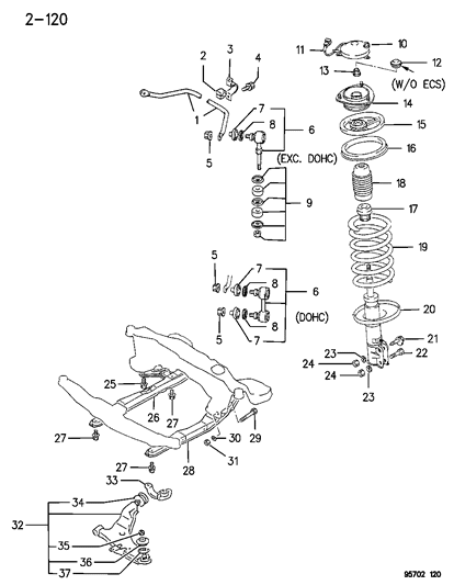 1995 Dodge Stealth Snap Ring Front Suspension Lower Arm Diagram for MB573939