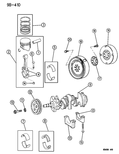 1994 Dodge Intrepid Crankshaft , Piston & Torque Converter Diagram 1