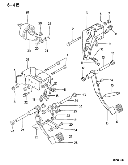 1995 Dodge Stealth Shield-Clutch And Brake Pedal Diagram for MB134911