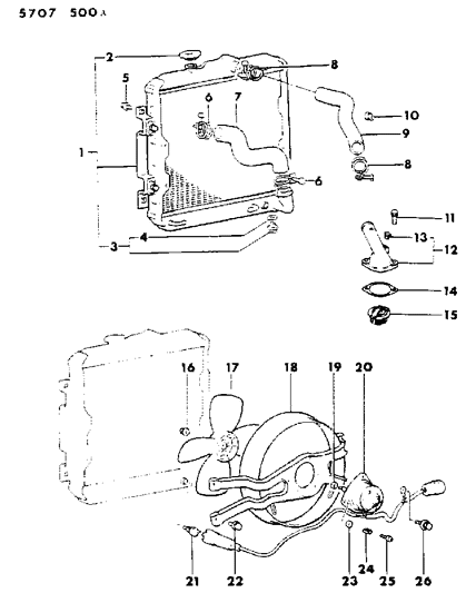 1985 Dodge Colt Radiator & Related Parts Diagram