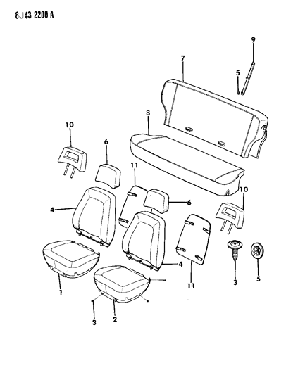 1988 Jeep Wagoneer Covers, Seat Upholstery Diagram 2