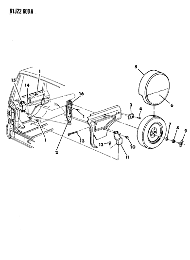 1992 Jeep Cherokee Spare Wheel, Inside Mounting Diagram