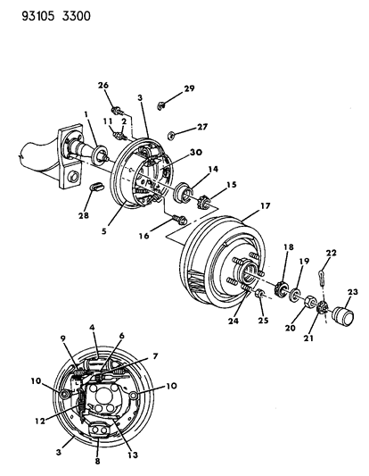 1993 Chrysler Imperial Brakes, Rear Drum Diagram