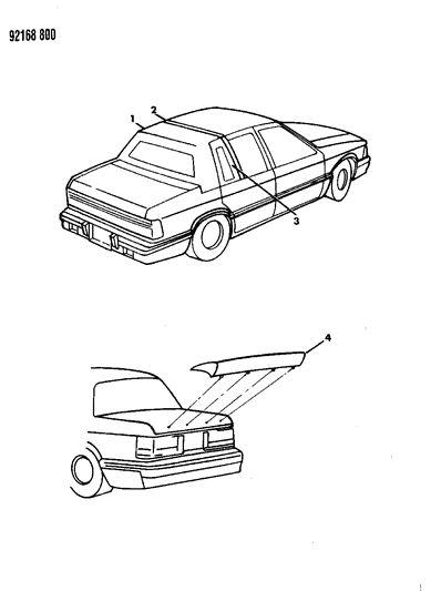 1992 Chrysler LeBaron Vinyl Roof Trim & Deck Lid Spoiler Diagram