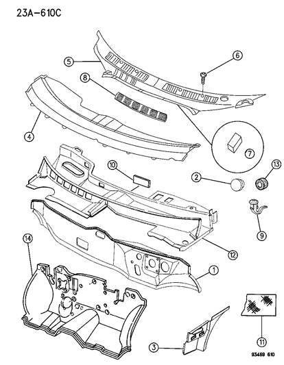 1996 Dodge Intrepid Cowl & Dash Panel Diagram