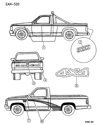 1996 Dodge Dakota Tape Stripes & Decals Diagram 2