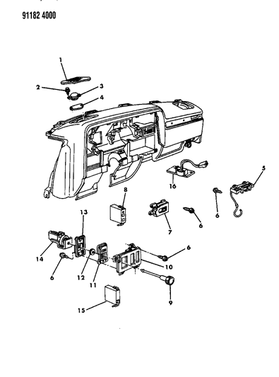 1991 Chrysler Imperial Instrument Panel Switches, Controls & Speakers Diagram