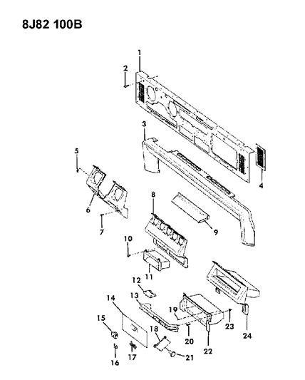 1989 Jeep Wrangler Instrument Panel Pad & Bezels Diagram