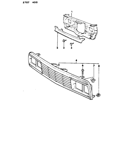 1986 Dodge Ram 50 Grille & Related Parts Diagram