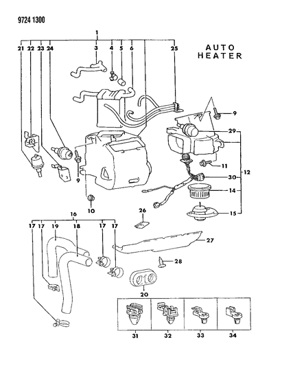 1989 Chrysler Conquest Heater Unit & Heater Plumbing Diagram 1