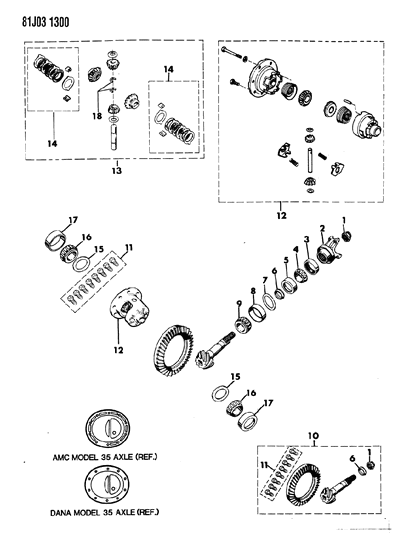 1986 Jeep Wagoneer Differential & Gears, Rear Axle Diagram 1