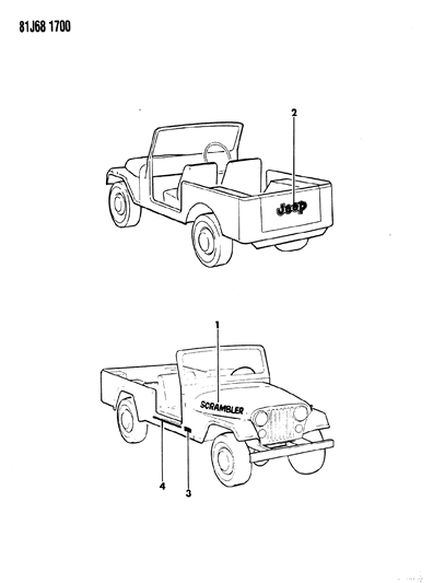 1985 Jeep Wrangler Decals, Exterior Diagram 1