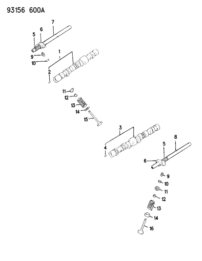 1993 Dodge Shadow Rocker Arm Inlet & Exhaust Diagram for MD195450