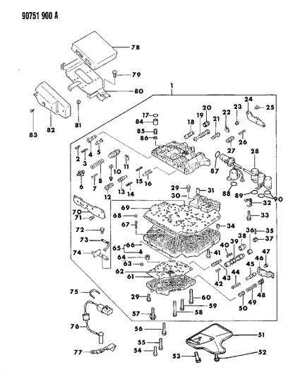 1990 Dodge Colt Valve Body & Components Diagram 1