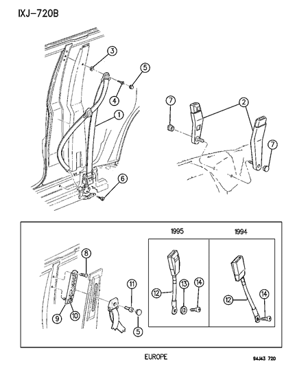 1995 Jeep Cherokee Seat Belts, Front Seat Diagram 2