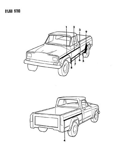 1985 Jeep J20 Mouldings, Exterior - Lower Diagram