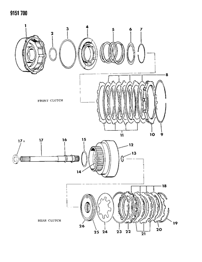 1989 Dodge Diplomat Clutch, Front & Rear With Gear Train Diagram 2