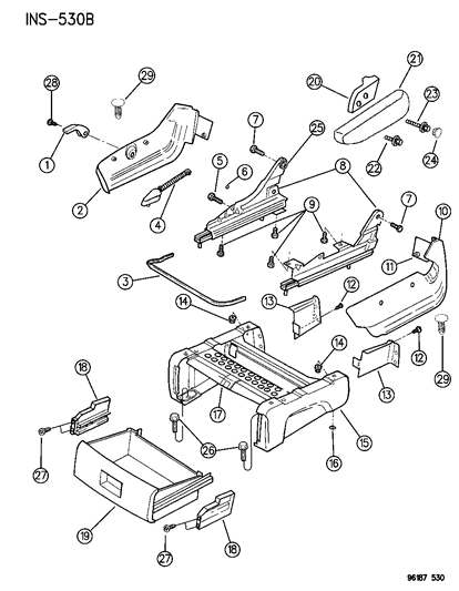 1996 Dodge Grand Caravan Front Seat - Manual Adjusters, Side Shields And Attaching Parts Diagram