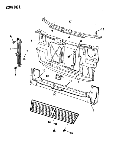 1992 Chrysler Town & Country Grille & Related Parts Diagram