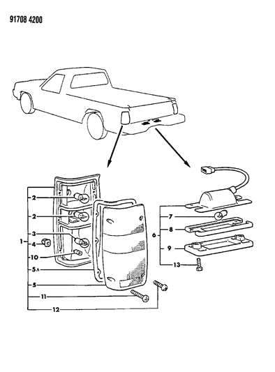 1991 Dodge Ram 50 Lamps - Rear Exterior Diagram