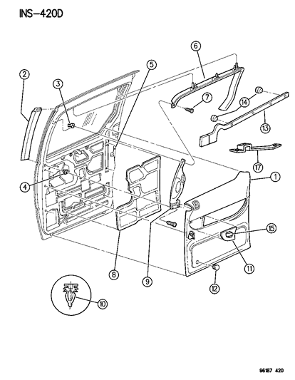 1996 Dodge Caravan Panel Door Trim - Rear Sliding Diagram