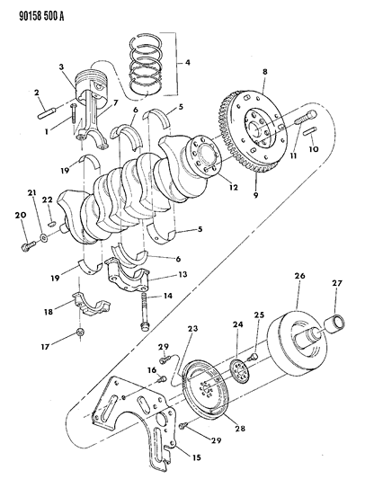 1990 Dodge Shadow Crankshaft , Pistons And Torque Converter Diagram 2