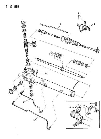1991 Dodge Grand Caravan Gear - Rack & Pinion, Power & Attaching Parts Diagram