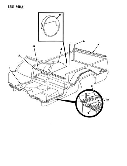 1986 Dodge Ramcharger Carpet & Scuff Plates Diagram