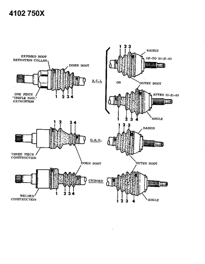 1984 Dodge Aries Shaft - Major Component Listing Diagram