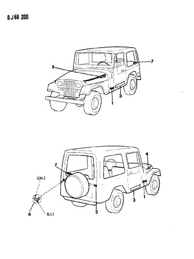 1988 Jeep Wrangler Decals, Exterior Diagram 2