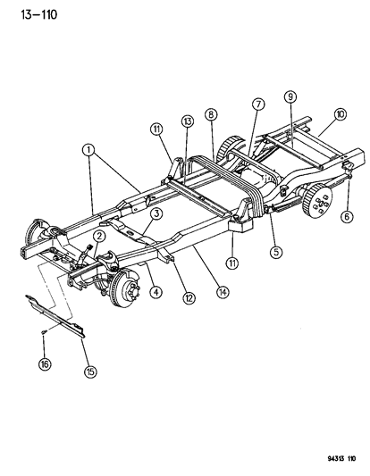 1994 Dodge Dakota Frame-Assembly - As PURCH (131"-W.B. Diagram for 52059046
