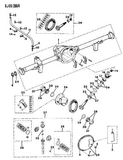 1987 Jeep Wrangler Housing & Differential, Rear Axle Diagram 1
