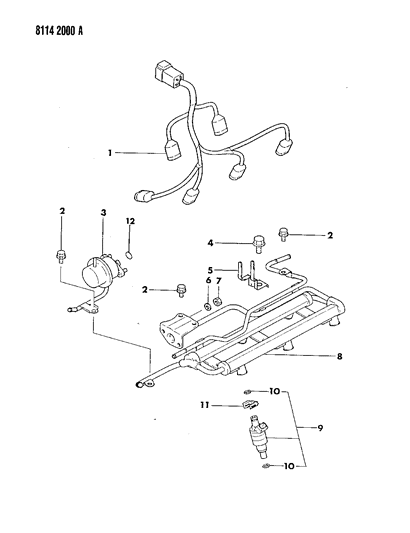 1988 Dodge Shadow Fuel Rail & Related Parts Diagram 1