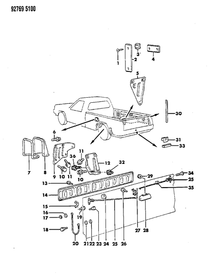 1993 Dodge Ram 50 Tailgate Latch & Attaching Parts Diagram
