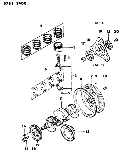 1986 Dodge Conquest Crankshaft & Piston Diagram 1