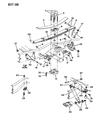 1986 Dodge W350 Suspension - Rear Leaf With Auxiliary & Shock Diagram 1