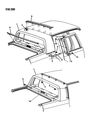 1989 Dodge Dynasty Cover, Roof - Exterior View Diagram