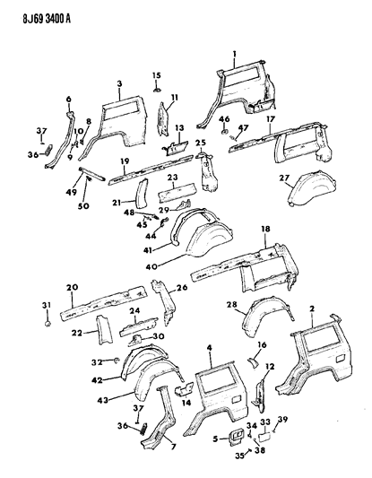 1989 Jeep Wagoneer Panels - Rear Quarter Diagram 2